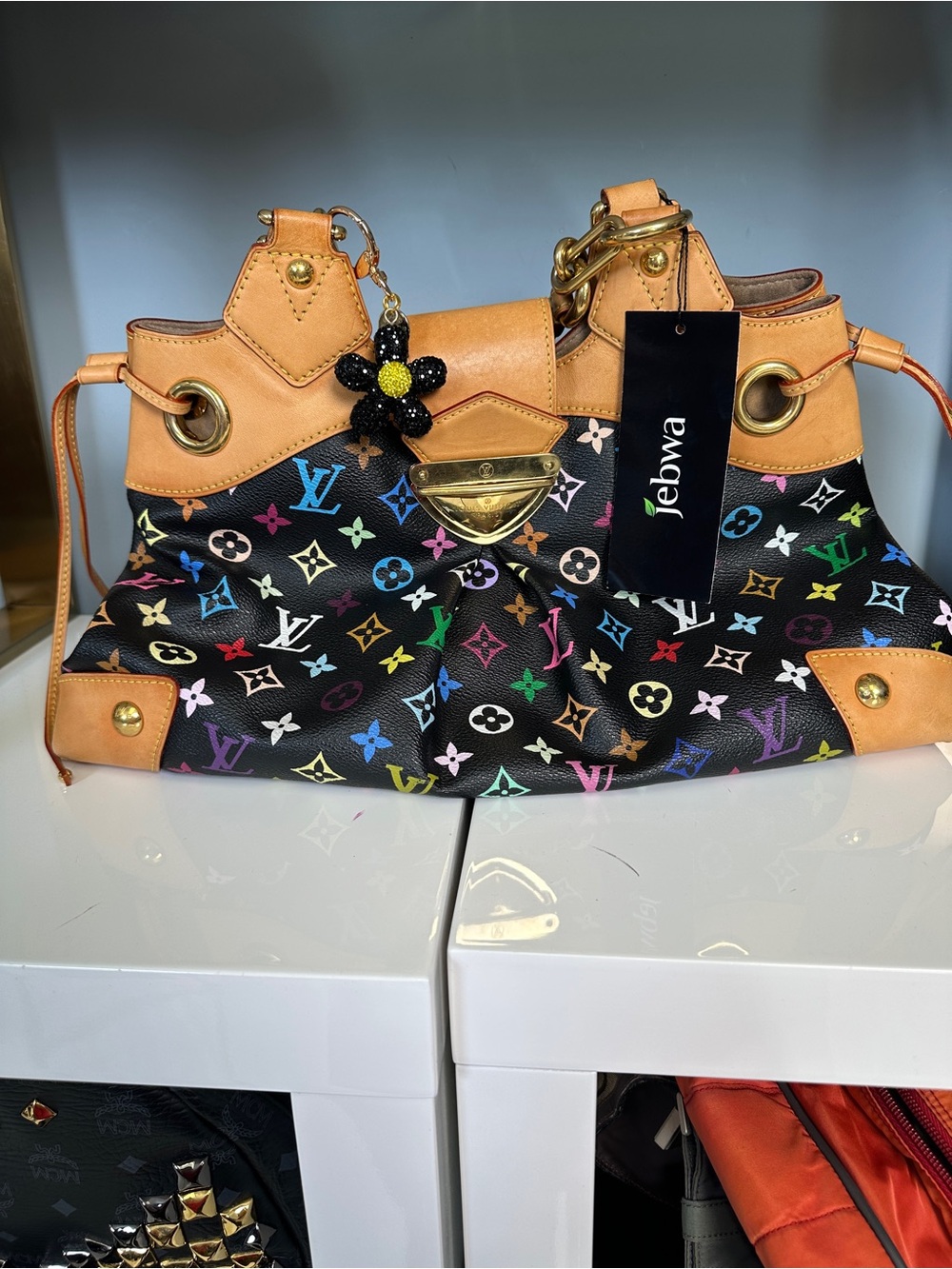 Louis Vuitton Multicolor Monogram Black Canvas Shoulder Bag with Tan Trim
